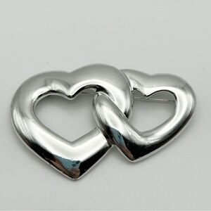 Large Silver Tone Double Heart Brooch Classic Valentine's Day Love
